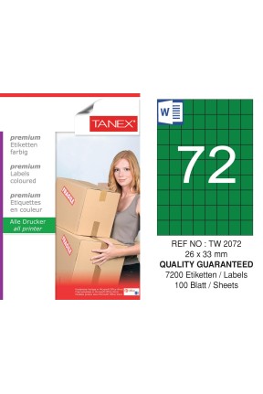 Tanex TW-2072 26,25x33mm Yeşil Pastel Laser Etiket 100 Lü Tanex TW-2072 26,25x33mm Yeşil Pastel Laser Etiket 100 Lü