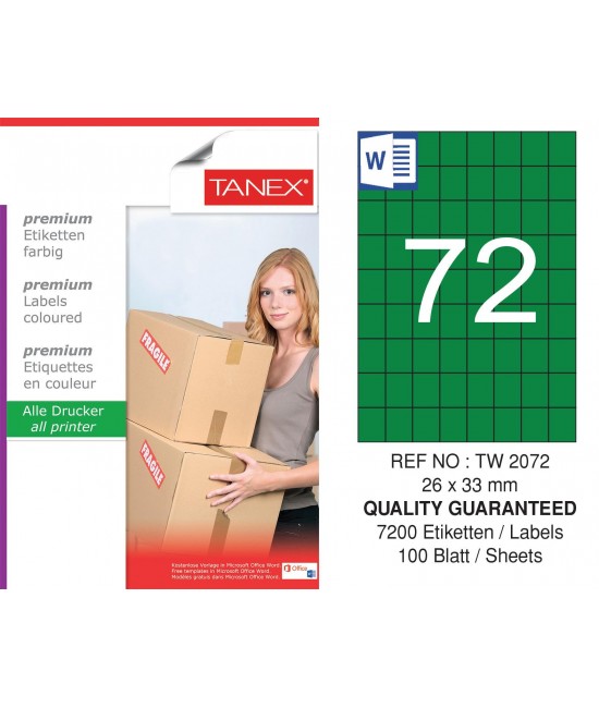 Tanex TW-2072 26,25x33mm Green Pastel Laser Label 100 Pcs