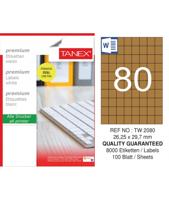 Tanex TW-2080 26,25x29,7 mm Kraft Etiket 100 Lü Paket