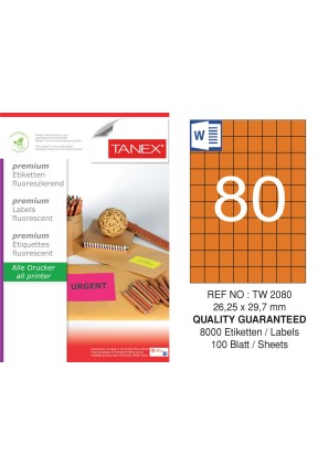 Tanex TW-2080 26,25x29,7 mm Turuncu Floresan Laser Etiket 100 Lü 