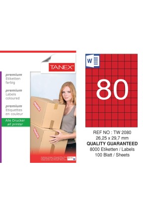 Tanex TW-2080 26,25x29,7mm Kırmızı Pastel Laser Etiket 100 Lü Tanex TW-2080 26,25x29,7mm Kırmızı Pastel Laser Etiket 100 Lü