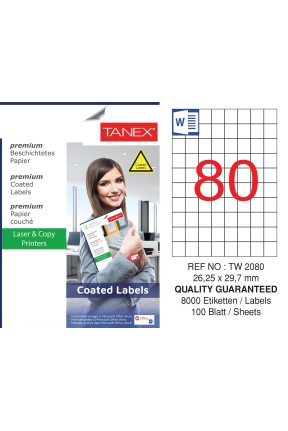 Tanex TW-2080 26.25x29.7mm Kuşe Laser Etiket 100 Lü Paket