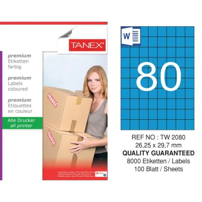 Tanex TW-2080 26,25x29,7mm Mavi Pastel Laser Etiket 100 Lü