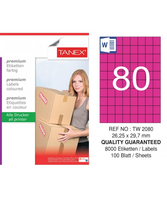 Tanex TW-2080 26,25x29,7mm Pink Pastel Laser Label 100 Pcs