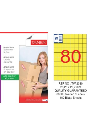 Tanex TW-2080 26,25x29,7mm Sarı Pastel Laser Etiket 100 Lü Paket Tanex TW-2080 26,25x29,7mm Sarı Pastel Laser Etiket 100 Lü Paket