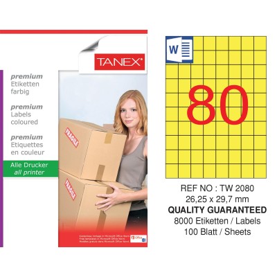 Tanex TW-2080 26,25x29,7mm Sarı Pastel Laser Etiket 100 Lü Paket Tanex TW-2080 26,25x29,7mm Sarı Pastel Laser Etiket 100 Lü Paket