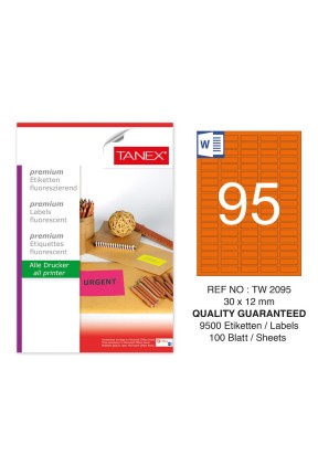 Tanex TW-2095 30x12 mm Turuncu Floresan Laser Etiket 100 Lü 