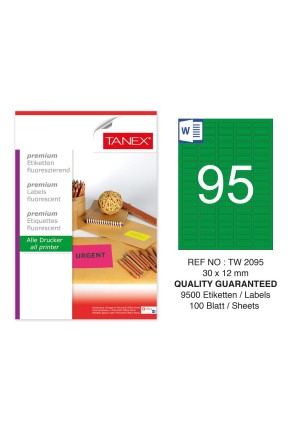 Tanex TW-2095 30x12 mm Yeşil Floresan Laser Etiket 100 Lü 