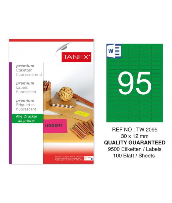 Tanex TW-2095 30x12 mm Green Fluorescent Laser Label 100 Pcs
