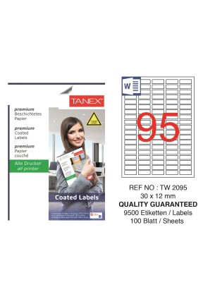 Tanex TW-2095 30x12mm Kuşe Laser Etiket 100 Lü Paket