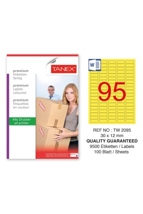 Tanex TW-2095 30x12mm Sarı Pastel Laser Etiket 100 Lü Paket