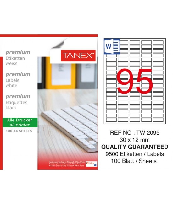 Tanex TW-2095 30x12mm Sökülebilir Etiket 100 Lü