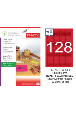 Tanex TW-2096 43,2x8,5 mm Kırmızı Floresan Laser Etiket 100 Lü 