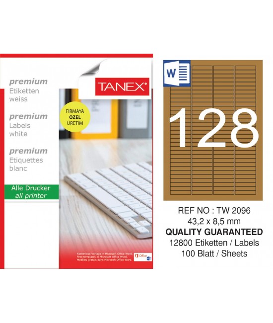Tanex TW-2096 43,2x8,5 mm Kraft Etiket 100 Lü Paket