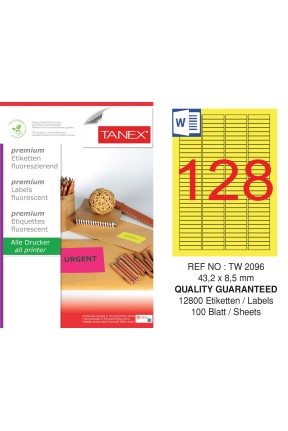Tanex TW-2096 43,2x8,5 mm Sarı Floresan Laser Etiket 100 Lü 