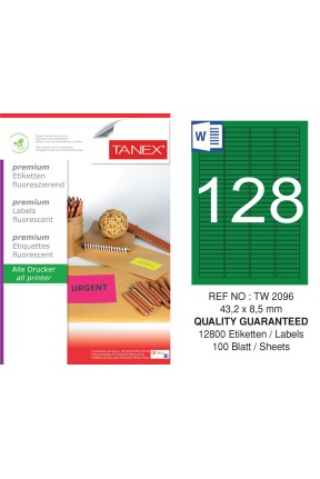 Tanex TW-2096 43,2x8,5 mm Yeşil Floresan Laser Etiket 100 Lü 