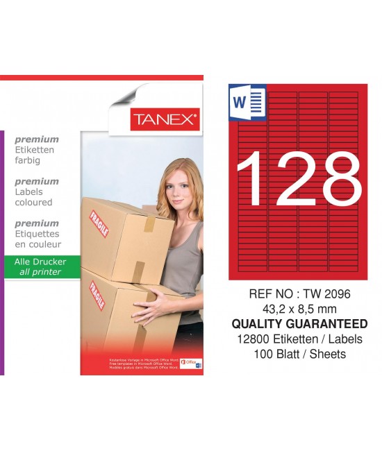 Tanex TW-2096 43.2x8.5mm Red Pastel Laser Label 100 Pcs