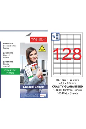 Tanex TW-2096 43.2x8.5mm Kuşe Laser Etiket 100 Lü Paket