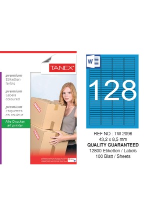 Tanex TW-2096 43,2x8,5mm Mavi Pastel Laser Etiket 100 Lü 