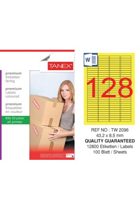 Tanex TW-2096 43,2x8,5mm Sarı Pastel Laser Etiket 100 Lü Paket