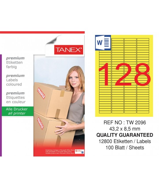 Tanex TW-2096 43.2x8.5mm Yellow Pastel Laser Label 100 Pack
