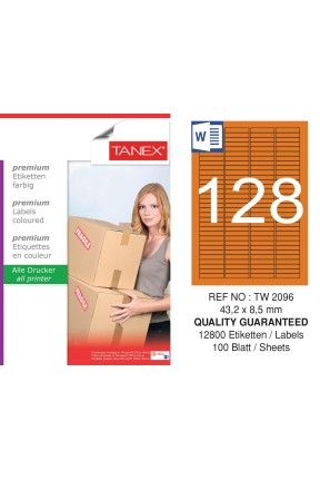Tanex TW-2096 43,2x8,5mm Turuncu Pastel Laser Etiket 100 Lü 