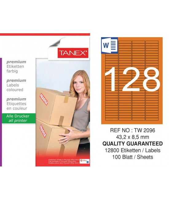 Tanex TW-2096 43.2x8.5mm Orange Pastel Laser Label 100 Pcs