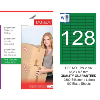 Tanex TW-2096 43,2x8,5mm Yeşil Pastel Laser Etiket 100 Lü