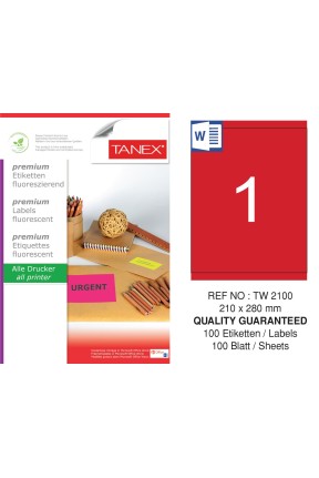 Tanex TW-2100 210x280 mm Kırmızı Floresan Laser Etiket 100 Lü 