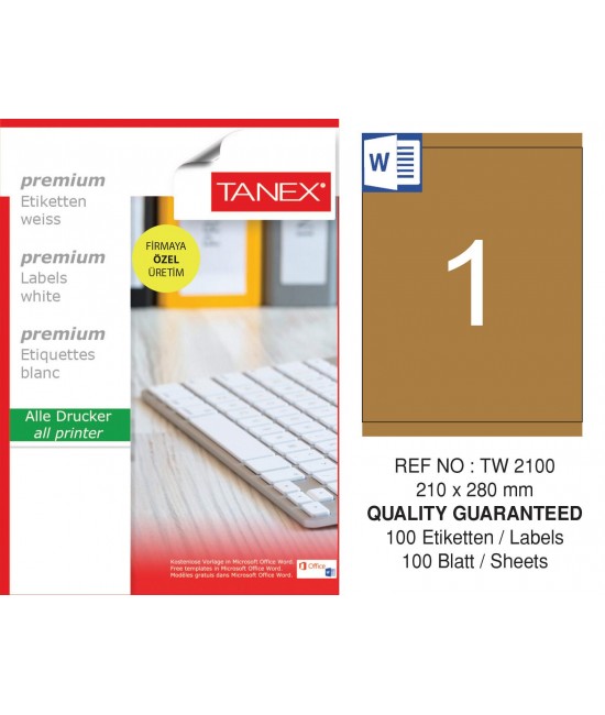 Tanex TW-2100 210x280 mm Kraft Etiket 100 Lü Paket
