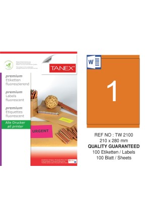 Tanex TW-2100 210x280 mm Turuncu Floresan Laser Etiket 100 Lü 