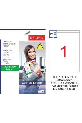 Tanex TW-2100 210x280mm Kuşe Laser Etiket 100 Lü Paket
