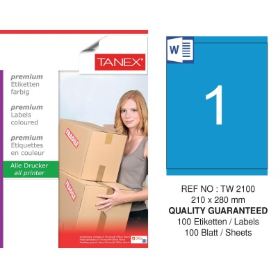 Tanex TW-2100 210x280mm Mavi Pastel Laser Etiket 100 Lü Tanex TW-2100 210x280mm Mavi Pastel Laser Etiket 100 Lü