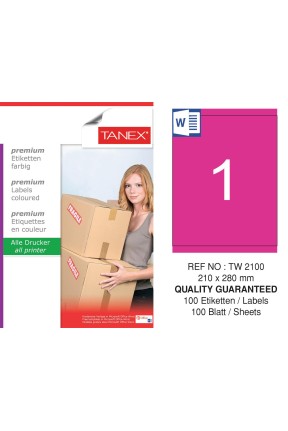 Tanex TW-2100 210x280mm Pembe Pastel Laser Etiket 100 Lü 