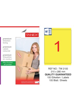 Tanex TW-2100 210x280mm Sarı Pastel Laser Etiket 100 Lü Paket