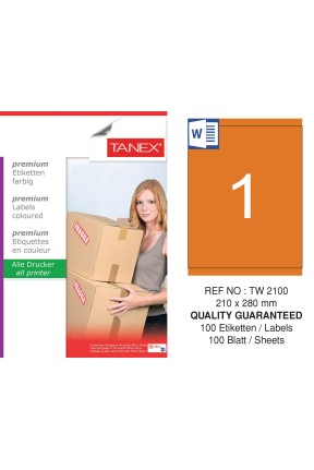 Tanex TW-2100 210x280mm Turuncu Pastel Laser Etiket 100 Lü 