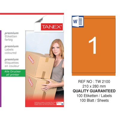 Tanex TW-2100 210x280mm Turuncu Pastel Laser Etiket 100 Lü