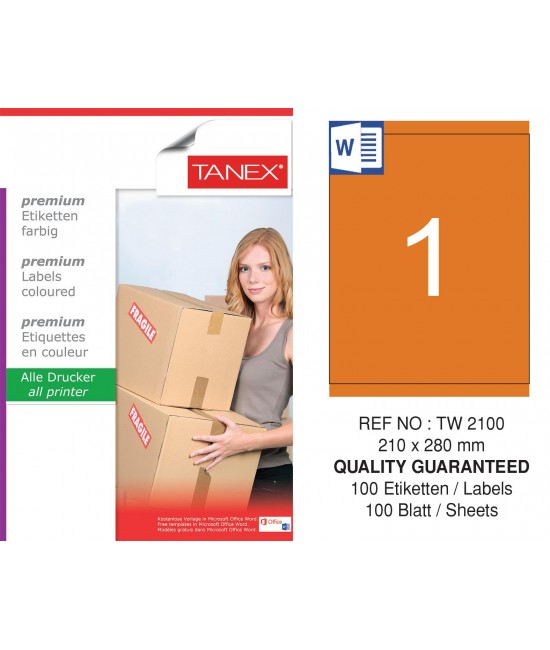 Tanex TW-2100 210x280mm Orange Pastel Laser Label 100 Pcs