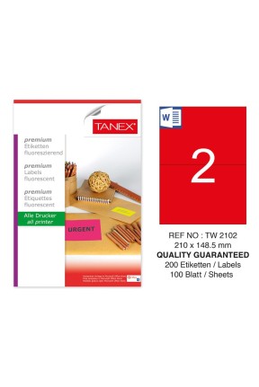 Tanex TW-2102 210x148,5 mm Kırmızı Floresan Laser Etiket 100 Lü 