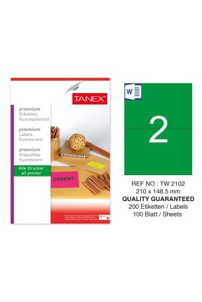 Tanex TW-2102 210x148,5 mm Yeşil Floresan Laser Etiket 100 Lü 