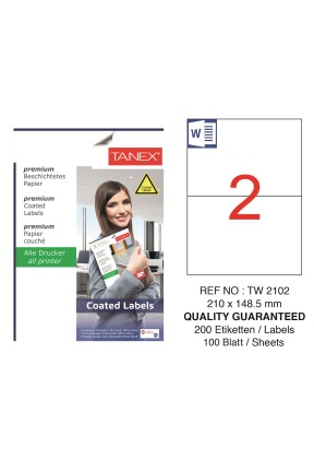 Tanex TW-2102 210x148.5mm Kuşe Laser Etiket 100 Lü Paket
