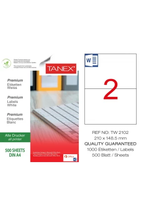 Tanex Tw-2102 210x148.5mm Laser Etiket 500 Lü
