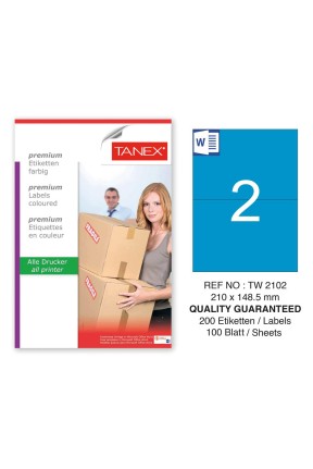 Tanex TW-2102 210x148,5mm Mavi Pastel Laser Etiket 100 Lü 