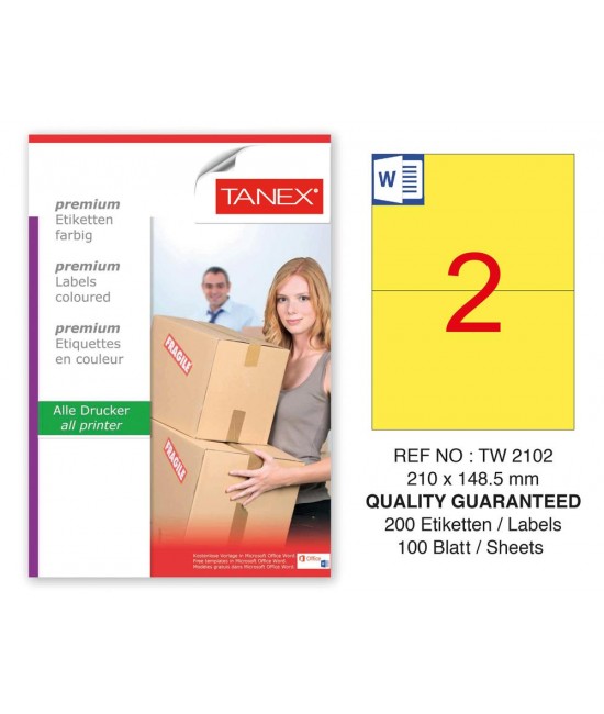 Tanex TW-2102 210x148,5mm Sarı Pastel Laser Etiket 100 Lü Paket