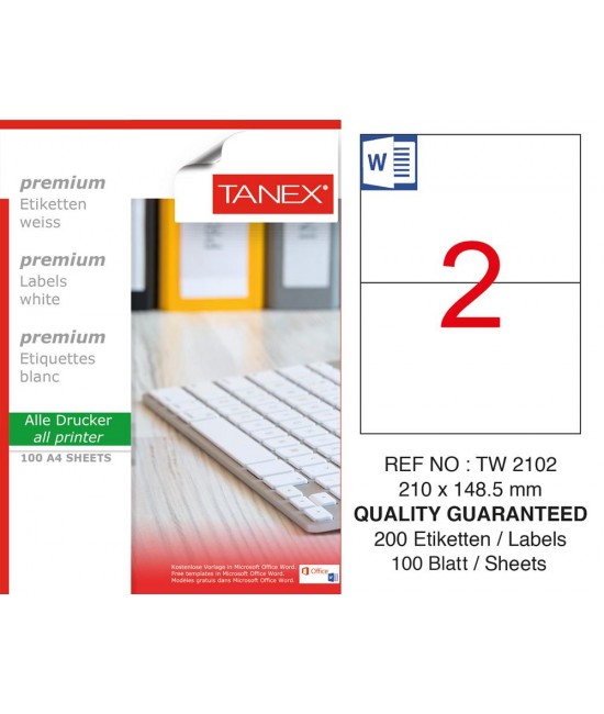 Tanex TW-2102 210x148,5mm Sökülebilir Etiket 100 Lü