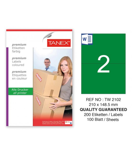 Tanex TW-2102 210x148,5mm Yeşil Pastel Laser Etiket 100 Lü 