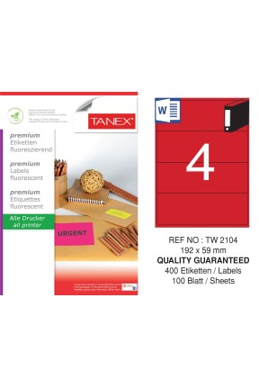 Tanex TW-2104 192x59 mm Kırmızı Floresan Laser Etiket 100 Lü 