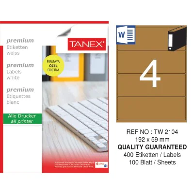 Tanex TW-2104 192x59 mm Kraft Etiket 100 Lü Paket