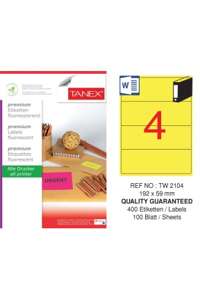 Tanex TW-2104 192x59 mm Sarı Floresan Laser Etiket 100 Lü 