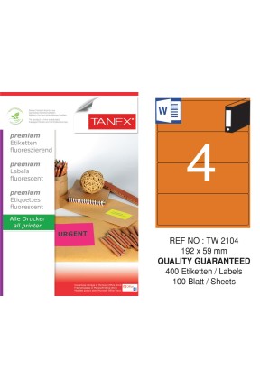 Tanex TW-2104 192x59 mm Turuncu Floresan Laser Etiket 100 Lü 